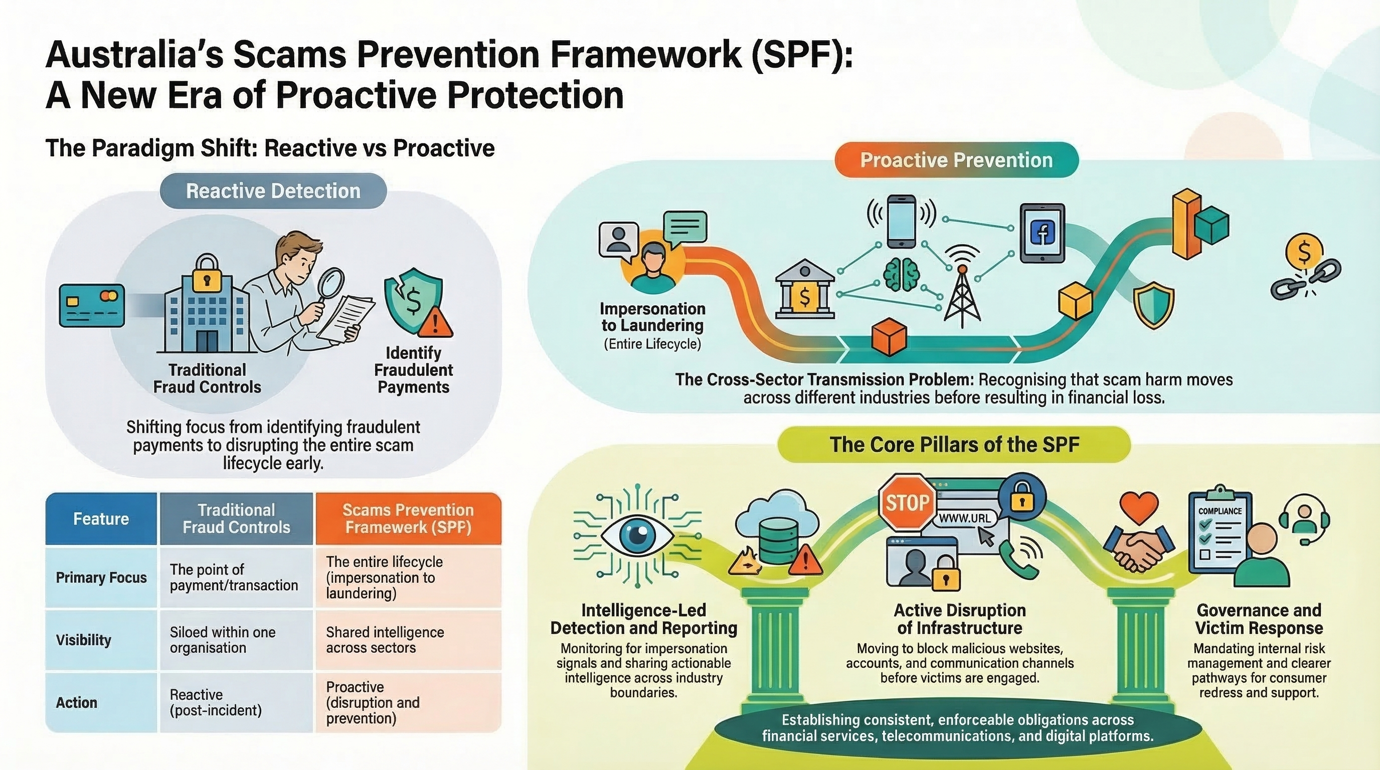 Abstract illustration representing the Scams Prevention Framework and cross-sector scam prevention ecosystem